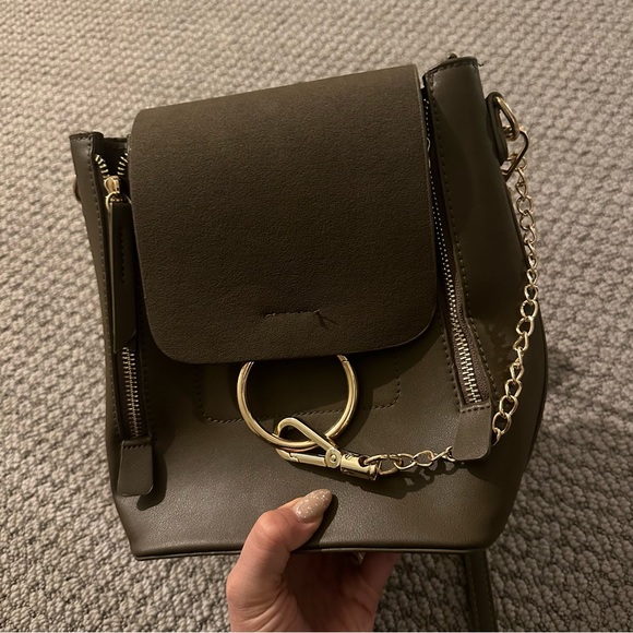 Olive Green Faux Leather Mini Backpack Cute Trendy Gold Chain Mini Bag NWT - Picture 1 of 5